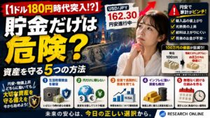 【1ドル180円時代突入？】貯金だけは危険？資産を守る5つの方法