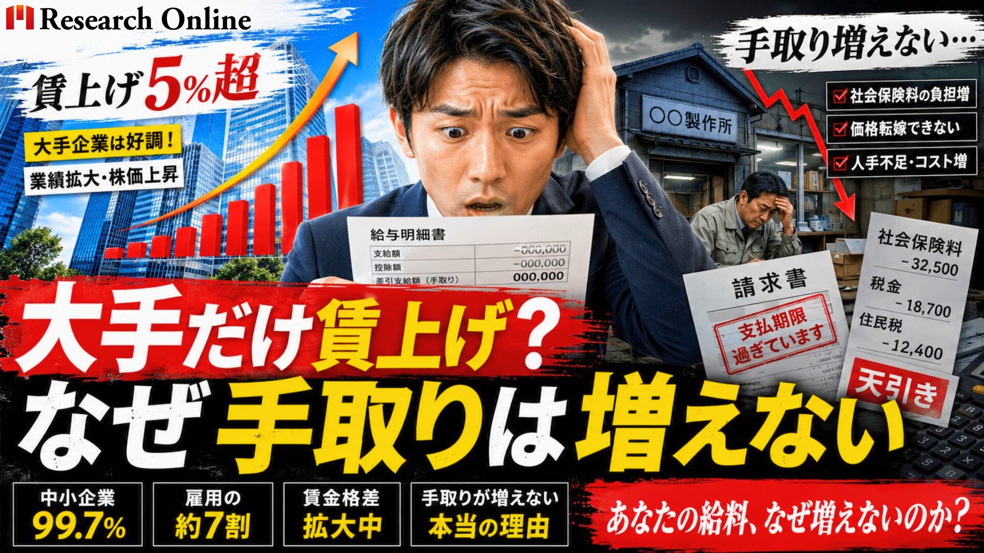 大手だけ賃上げ？中小企業との賃金格差の理由と手取りが増えない本当のワケ