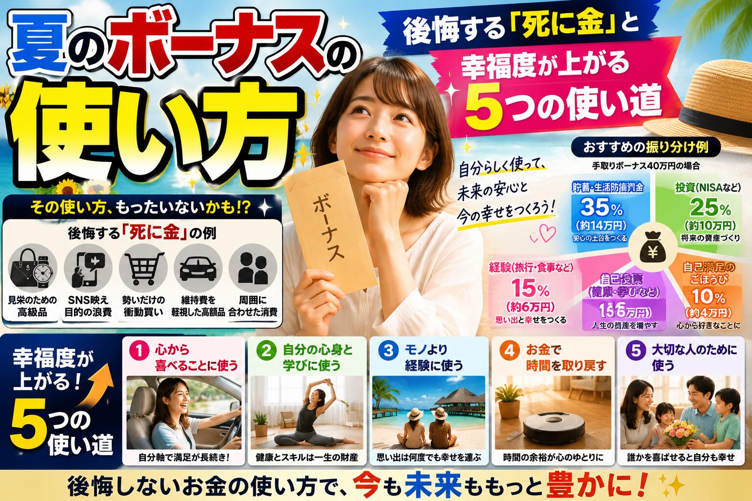 夏のボーナスの使い方｜後悔する「死に金」と幸福度が上がる5つの使い道