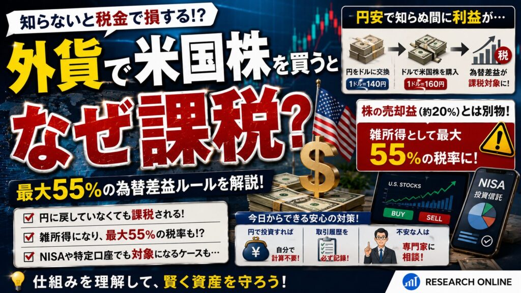 外貨で米国株を買うとなぜ課税？最大55%の為替差益ルールを解説