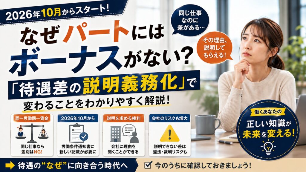 なぜパートにはボーナスがない？2026年10月「待遇差の説明義務化」で変わること