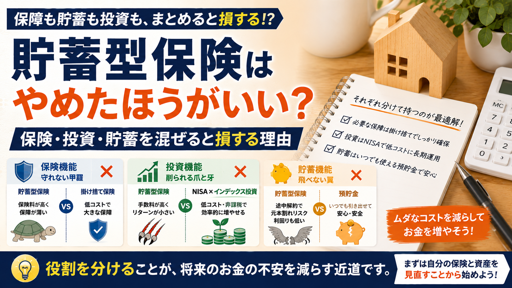 貯蓄型保険はやめたほうがいい？保険・投資・貯蓄を混ぜると損する理由